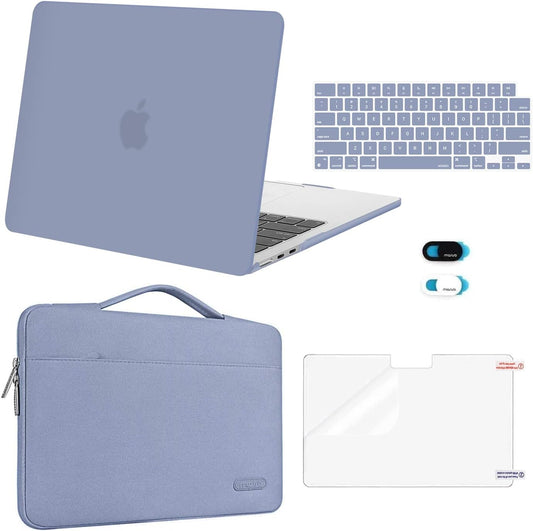 MOSISO Compatible with MacBook Air 13 inch Case 2025 2024 2023 2022 M4 A3240 M3 A3113 M2 A2681, Hard Shell&Sleeve Bag&Keyboard Skin&Webcam Cover&Screen Film for MacBook Air 13.6 inch, Lavender Gray