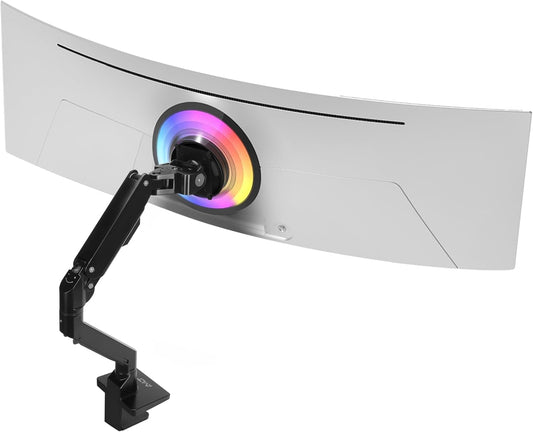 AVLT Single Monitor Arm Desk Mount for 34 to 57 in Screens – Fits One 44 lb Heavy Duty Monitor – Full Motion Height, Swivel, Tilt, Rotation – VESA 200x200, 200x100, 100x100, 75x75 – Black