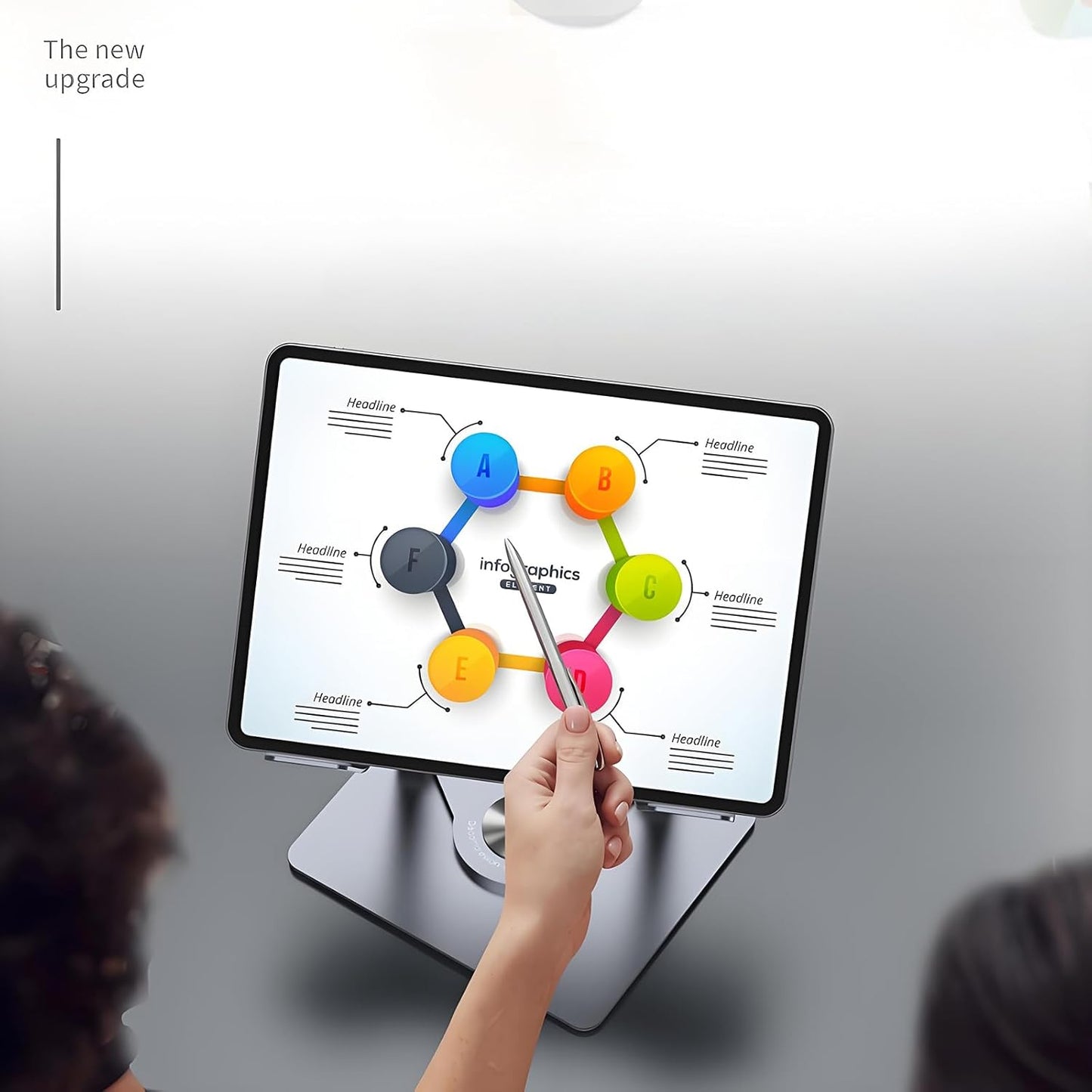 GuaziV 360° Rotating Tablet Stand - Adjustable iPad Tablet Holder for Desk, Foldable iPad Swivel Stand for Home & Office (Argent Silver)