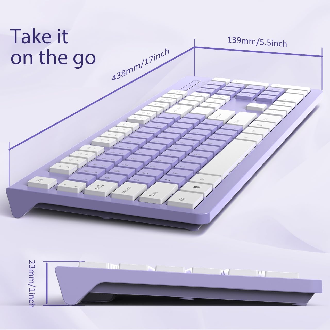 Computer Keyboard Wired, Plug Play USB Keyboard, Low Profile Chiclet Keys, Large Number Pad, Caps Indicators, Foldable Stands, Spill-Resistant, Anti-Wear Letters for PC Laptop (Purple, 1-Pack)