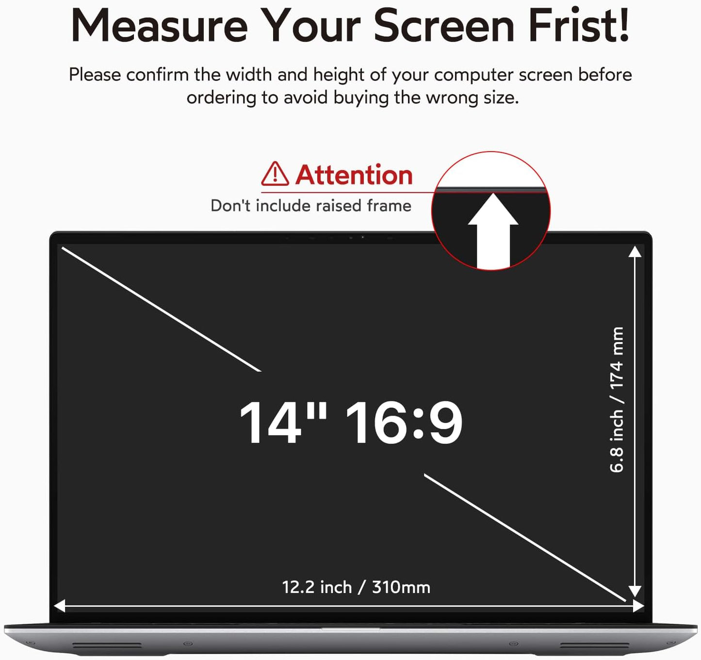 BERSEM 14 inch Removable Laptop Privacy Screen Filter for 16:9 Ratio Monitor, Anti-Spy, Anti-Glare, Anti-Scratch, UV-Blocking