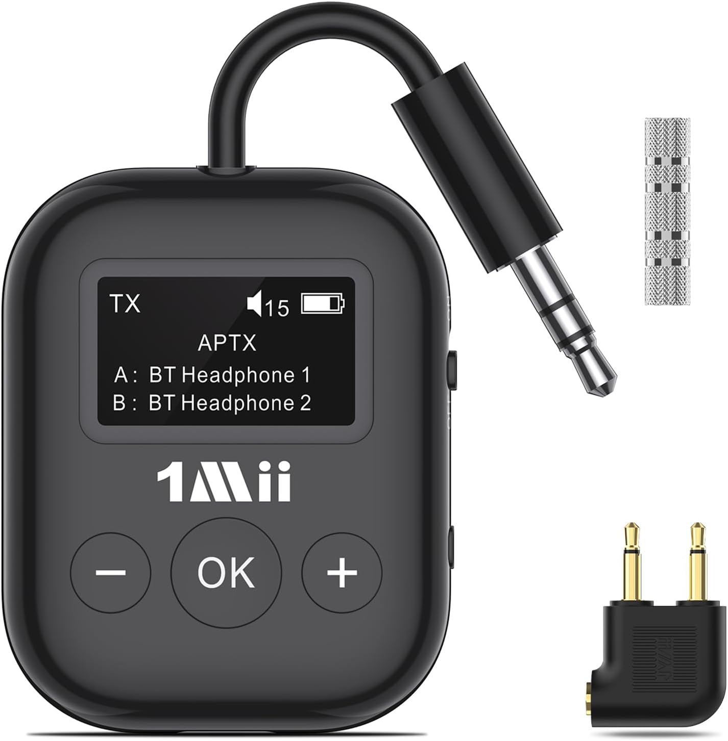 Airplane Bluetooth 5.3 Transmitter for All Headphones - Bluetooth Adapter for TV - Dual Connection - aptX Low Latency - Flying Travel,Long Flight Essentials - Wireless Audio Aux for MP3,Game,PC-Black