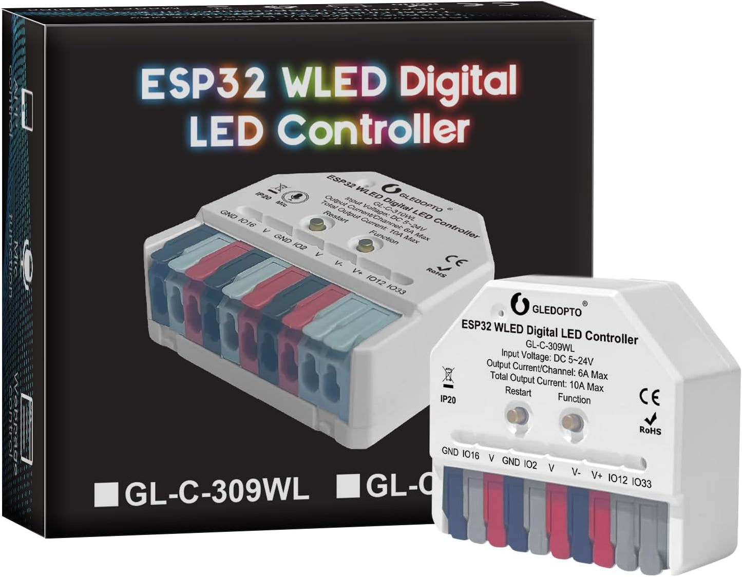 GLEDOPTO ESP32 Mini WLED LED Controller DC 5~24V DIY Dynamic Lighting Work with Addressable Digital FCOB RGB IC WS2811 WS2812 SK6812 TM1814 WS2813 WS2815 Strip Light Easy Wiring