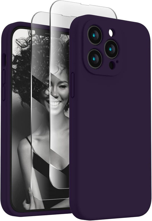 FireNova Designed for iPhone 13 Pro Case, Silicone Upgraded [Camera Protection] Phone Case with [2 Screen Protectors], Soft Anti-Scratch Microfiber Lining Inside, 6.1 inch, Purple