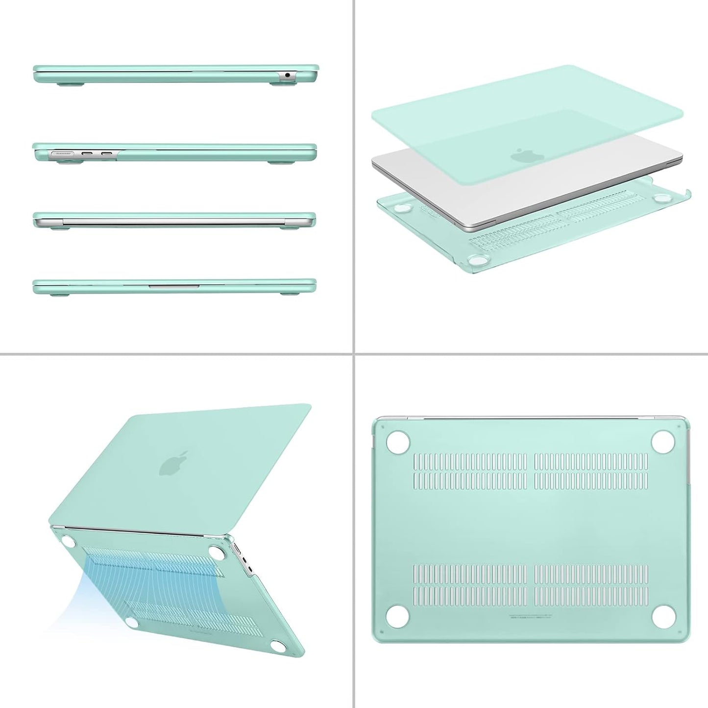 MOSISO Compatible with MacBook Air 13 inch Case 2025 2024 2023 2022 M4 A3240 M3 A3113 M2 A2681, Plastic Hard Shell&Keyboard Cover&Screen Film&Type C for MacBook Air 13.6 inch Case, Mint Green