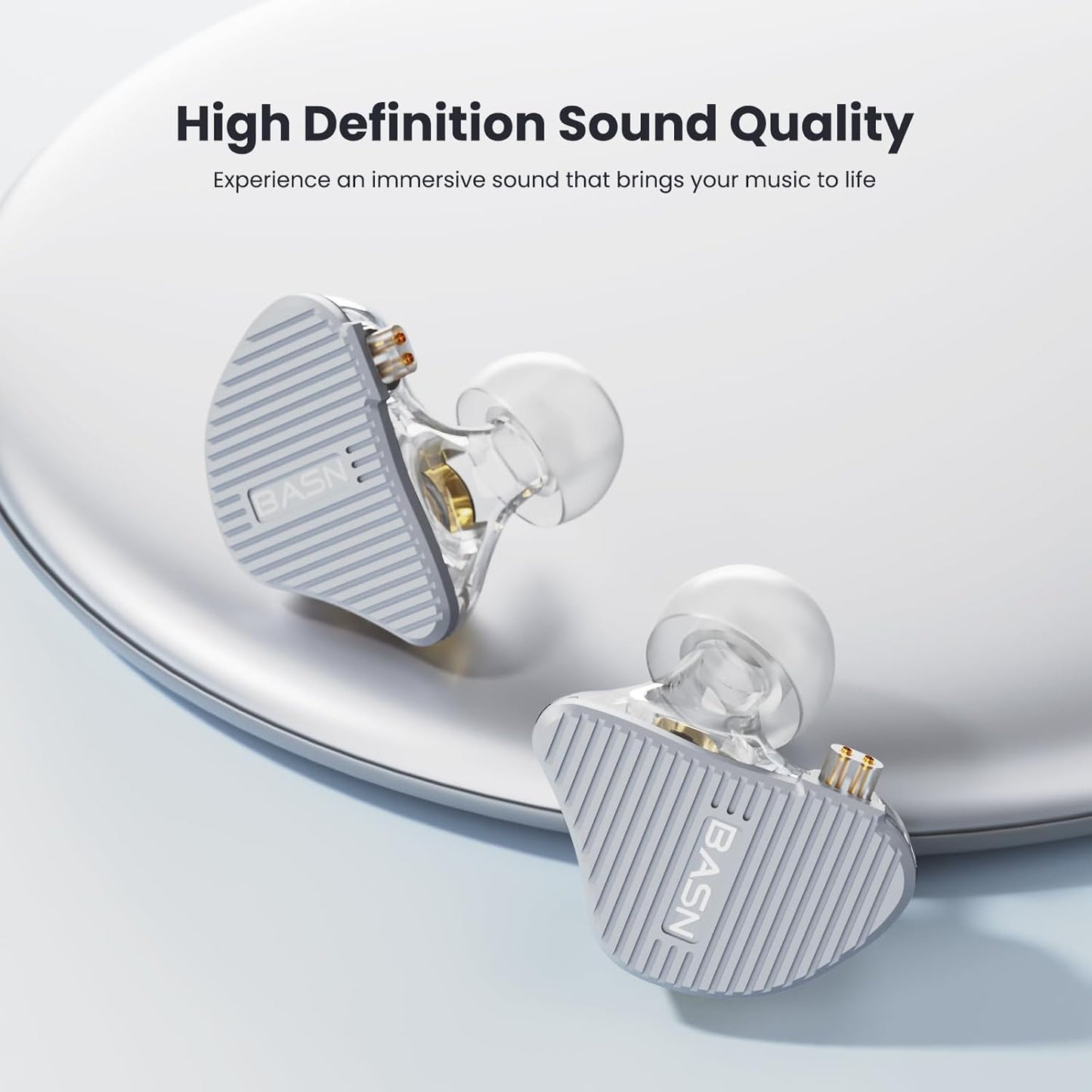 BASN Mix-PD in Ear Monitor,1Planar Driver + 1Dynamic Driver HiFi IEM Earphones with CNC Crafted Metal Cover, Wired 0.78mm 2-Pin Silver Plated Detachable Cable for Musicians (Silver)