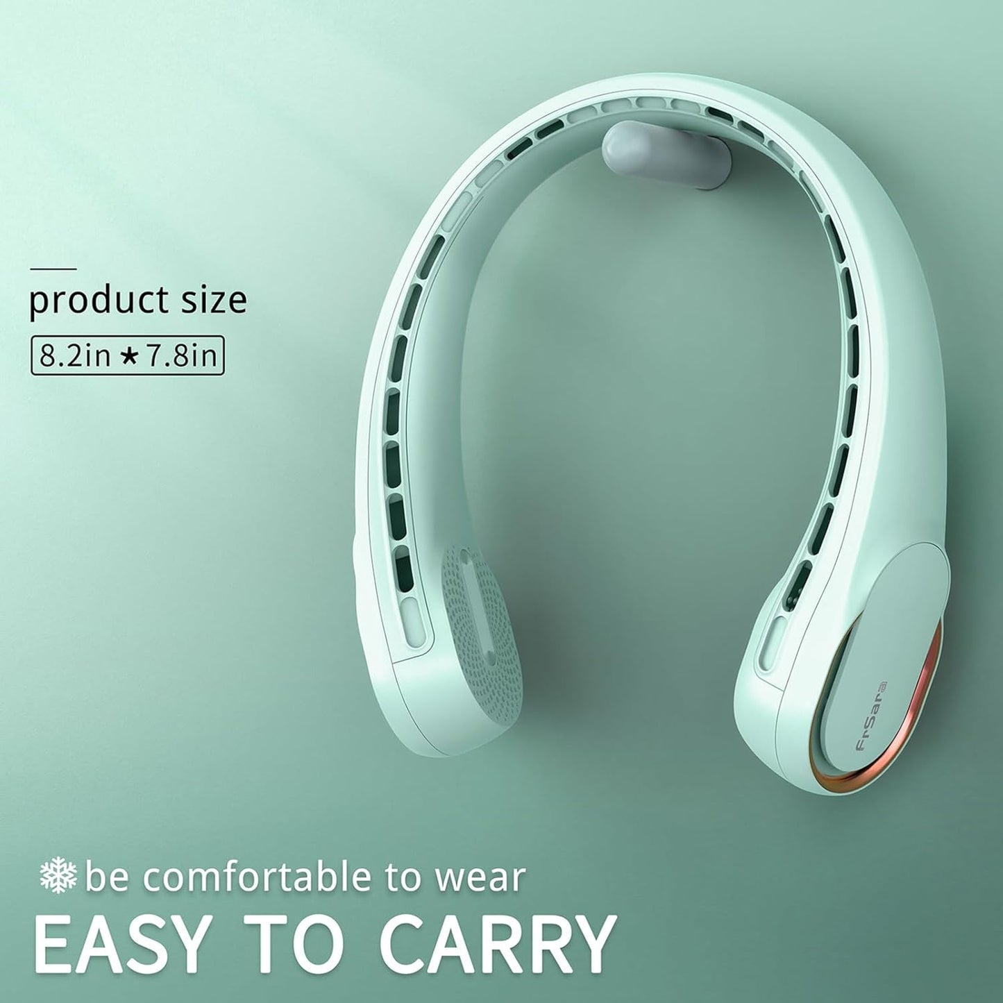 FrSara Neck Fan,Personal Fans for Your Neck, Adjustable, 360° Cooling, Super Quiet, No Blade Fan Design, No Hair Twisting, Even Air Volume On Both Sides, Non-Slip, Short Charging, Long Use Time