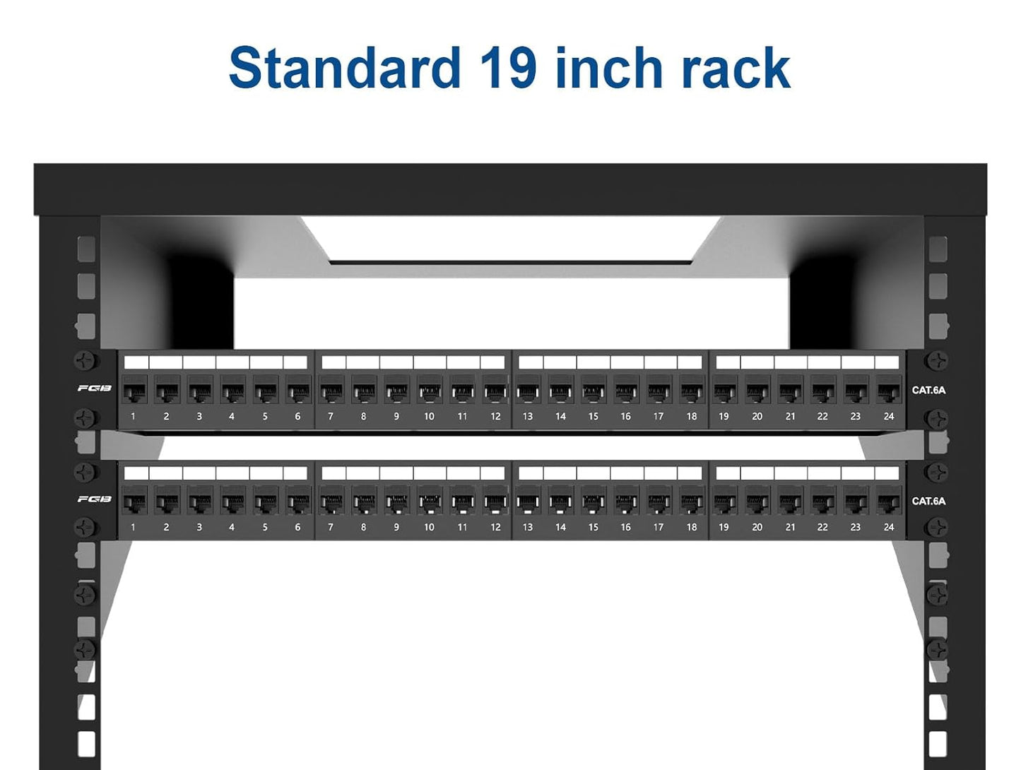 FGB 24 Port Cat6A Keystone Patch Panel, 19" Rackmount or Wall Mount, 1U with Back Bar, Network Patch Panel for Gigabit Ethernet