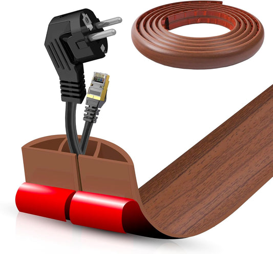 Floor Cord Cover Self Adhesive Cord Hider,10FT Cable Management, Extension Strip Protector for Wires, Prevent Cable Trips for Offices, Gyms, Exhibitions Cavity:0.47"(W) x0.35(H) Wood Red Teak
