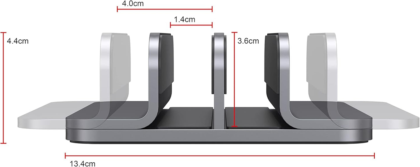 Dual Aluminum Vertical Laptop Stand Organizer, Sturdy Notebook Computer Holder Stand Compatible with New Liquid Retina XDR Apple MacBook Air/Pro, Mac mini, Apple TV and iPad Pro - Spacegray