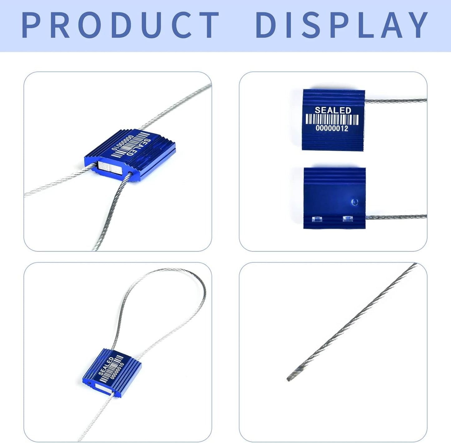 50 Blue High Security Cable Seals With Barcode - Pull Tight Numbered Steel Anti-Tamper Shipping Self-Locking Tags for Logistics - ISO 17712 Certificated