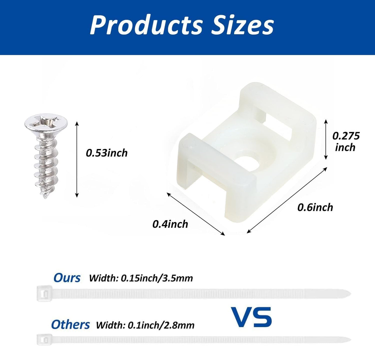 Cable Zip Tie Mounts Kit - 240 Set Wire Cable Clips Organizer Holders with 8" Cable Ties, Saddle Type Mounts Base and Tapping Screw