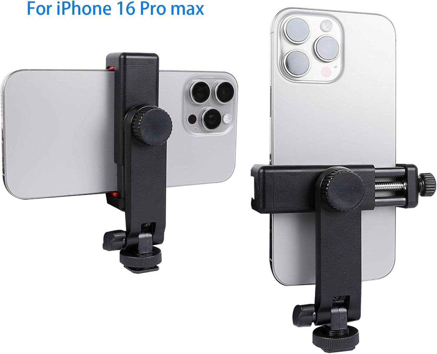 Phone Tripod Mount Adapter, with Cold Shoe&1/4" Hole for Tripod/Selfie Stick/Camera Stand, 360° Rotates Adjustable Phone Clip Clamp Holder for iPhone/Samsung/All