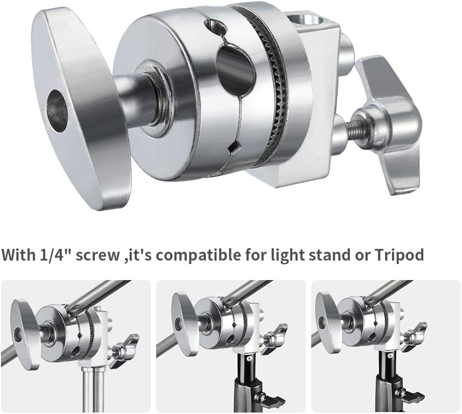 Aluminum Alloy Multi Functional Heavy Duty 2.5 inch Grip Head Swivel Head Clamp Holder Bracket Adapter with 1/2",1/4",3/8", 5/8" Mount for Light Stand, Extension Boom Arm,Photographic Equipment