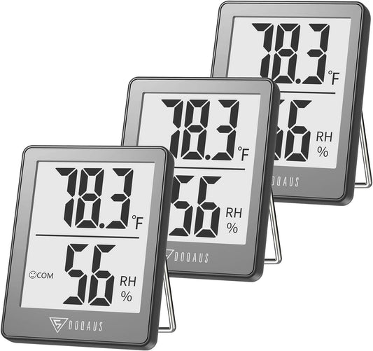 DOQAUS Indoor Thermometer [3 Packs], Mini Digital Hygrometer Room Thermometer, Humidity Meters, Accurate Temperature Humidity Monitor Gauge for House, Office, Greenhouse, Home Grey (2.3X1.8inch)