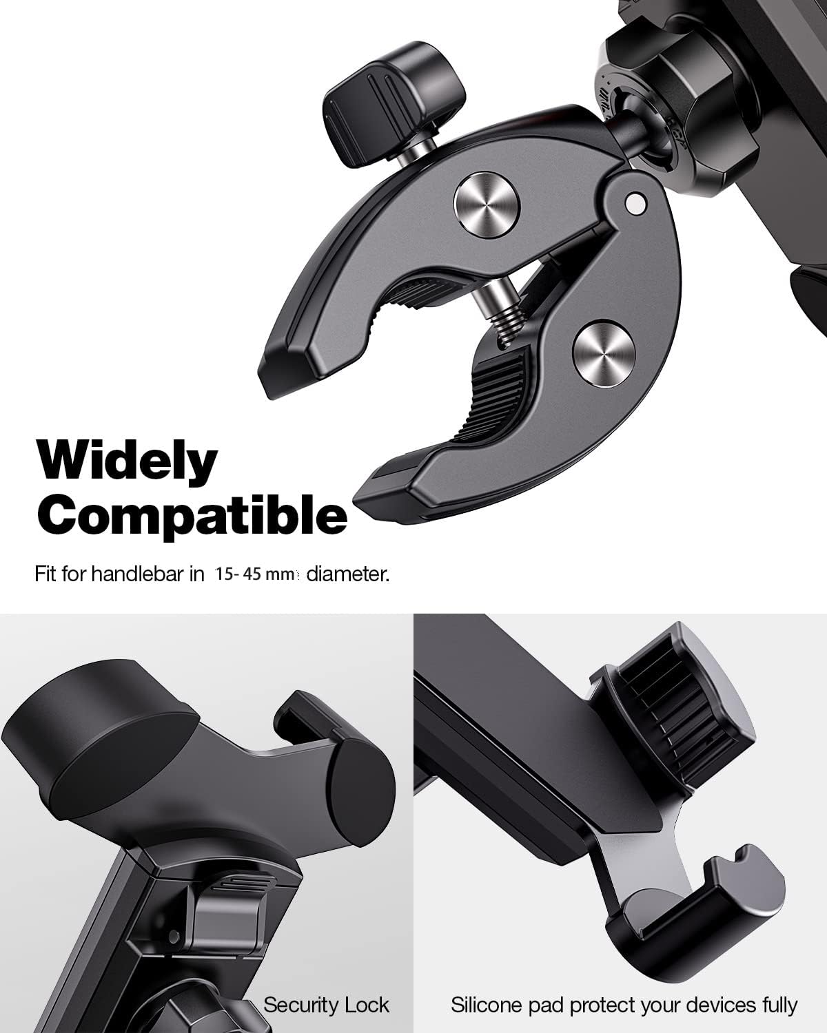 Universal Bike Phone Mount,Motorcycle Phone Holder-Sturdy and Secure,One-Hand Operation,360°Rotation,Security Lock,Compatible for All iPhone Series and Other 4.7"- 6.8" Cellphone.