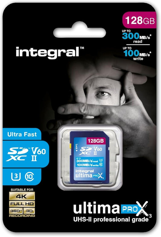 Integral 128GB UHS-II SD Card V60 Up to 300MB/s Read and 100MB/s Write Speed SDXC Professional High Speed Memory Card