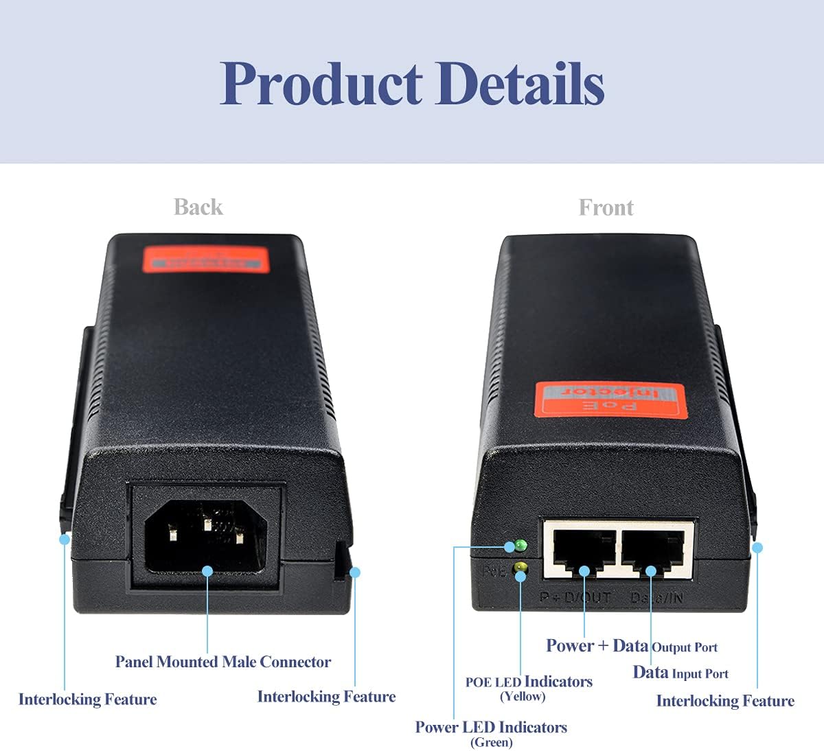 Revotech 30W PoE Injector Adapter Gigabit, IEEE 802.3 at/af 48V DC Passive POE+ RJ-45 10/100/1000Mbps, up to 100 Meters (328 Feet), Plug and Play