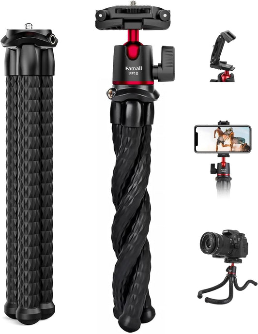 Camera Tripod, Famall Flexible Tripod Stand for Phone with Cold Shoe Phone Mount for iPhone Canon Nikon Sony Cameras