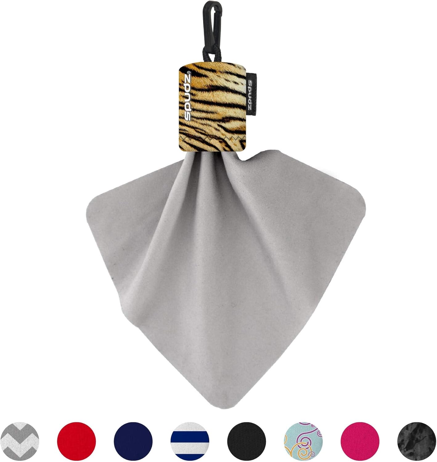 SPUDZ Classic Microfiber Lens Cleaner – Clip-On Pouch, Washable – for Binoculars, Scopes, Glasses, Screens | Tiger, 6 x 6 Inch (3-Pack)