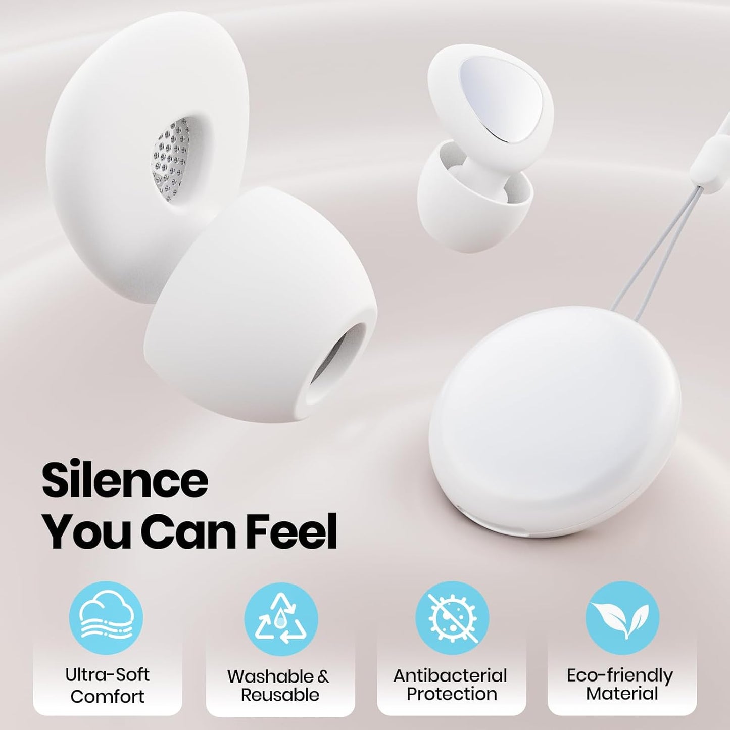 Ear Plugs for Sleeping Noise Cancelling, 45dB Reusable Silicone Ear Plugs for Concert, 8 Tips Earplugs for Noise Reduction, Hearing Protection Earplugs for Sleep, Concert, Snoring, Work, White