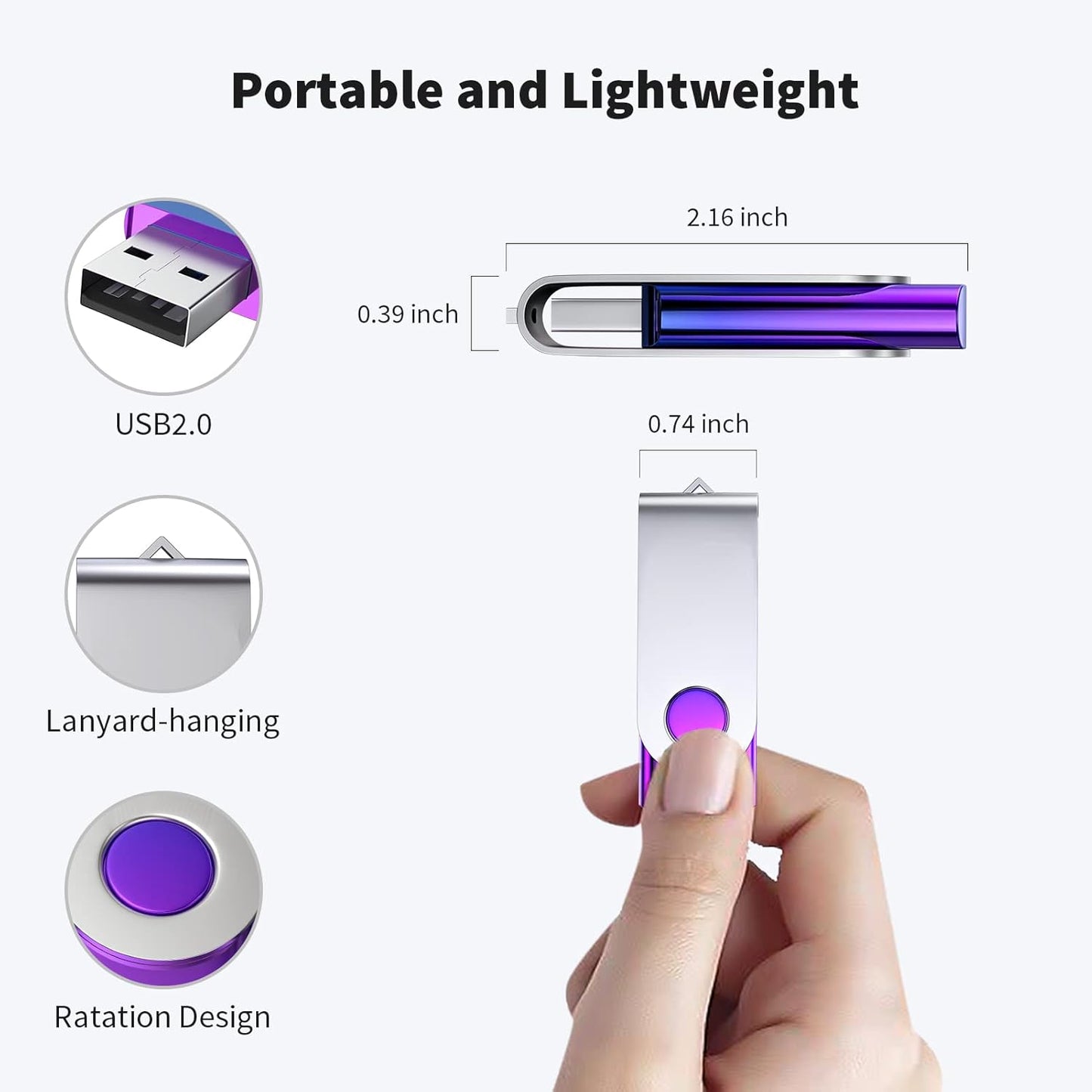 ABLAZE 32GB Flash Drive 2 Pack, USB 2.0 Thumb Drives with Lanyards Swivel USB Memory Stick 32GB（Green and Purple