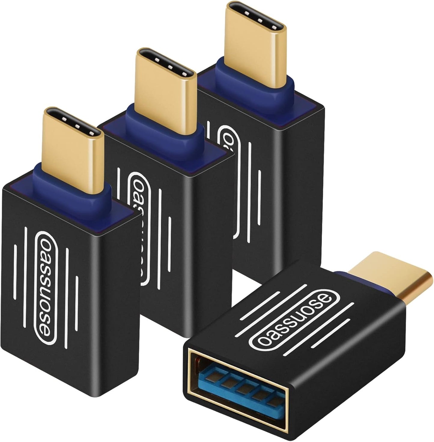 4-Pack USB C to USB Adapter(Gold-Plated),Thunderbolt 3 Male to USB 3.0 Female OTG Adapter for MacBook Pro,iMac,iPad Pro,Pixelbook,Chromebook,Microsoft Surface Go and Other Type C Device(Black)