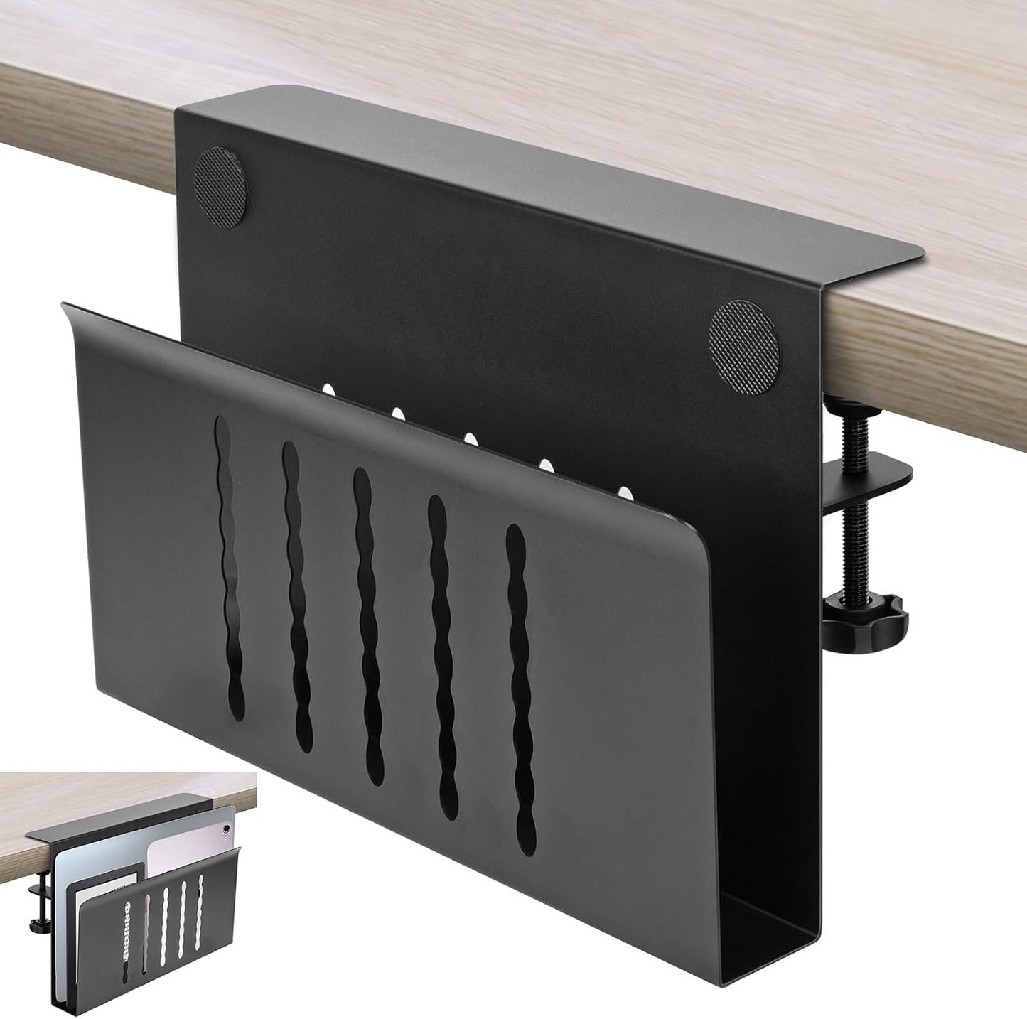 Desk Side Storage, Under Desk Storage, No Drill Steel Hanging Desk Organizer, Laptop Holder, Desk Storage Holder for Office & Home.(Black)