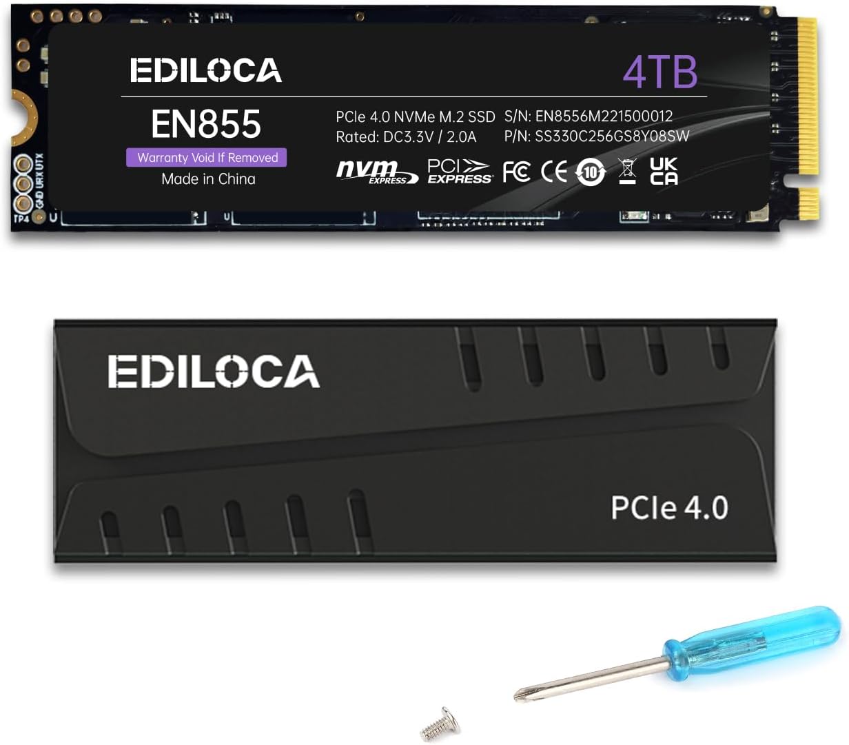 4TB PS5 SSD with Heatsink PCIe Gen4 NVMe M.2 Gaming SSD, 7400MB/s Read, 4GB DRAM Cache, 3D TLC | Internal Solid State Drive Compatible with PS5 & PC(EN855)