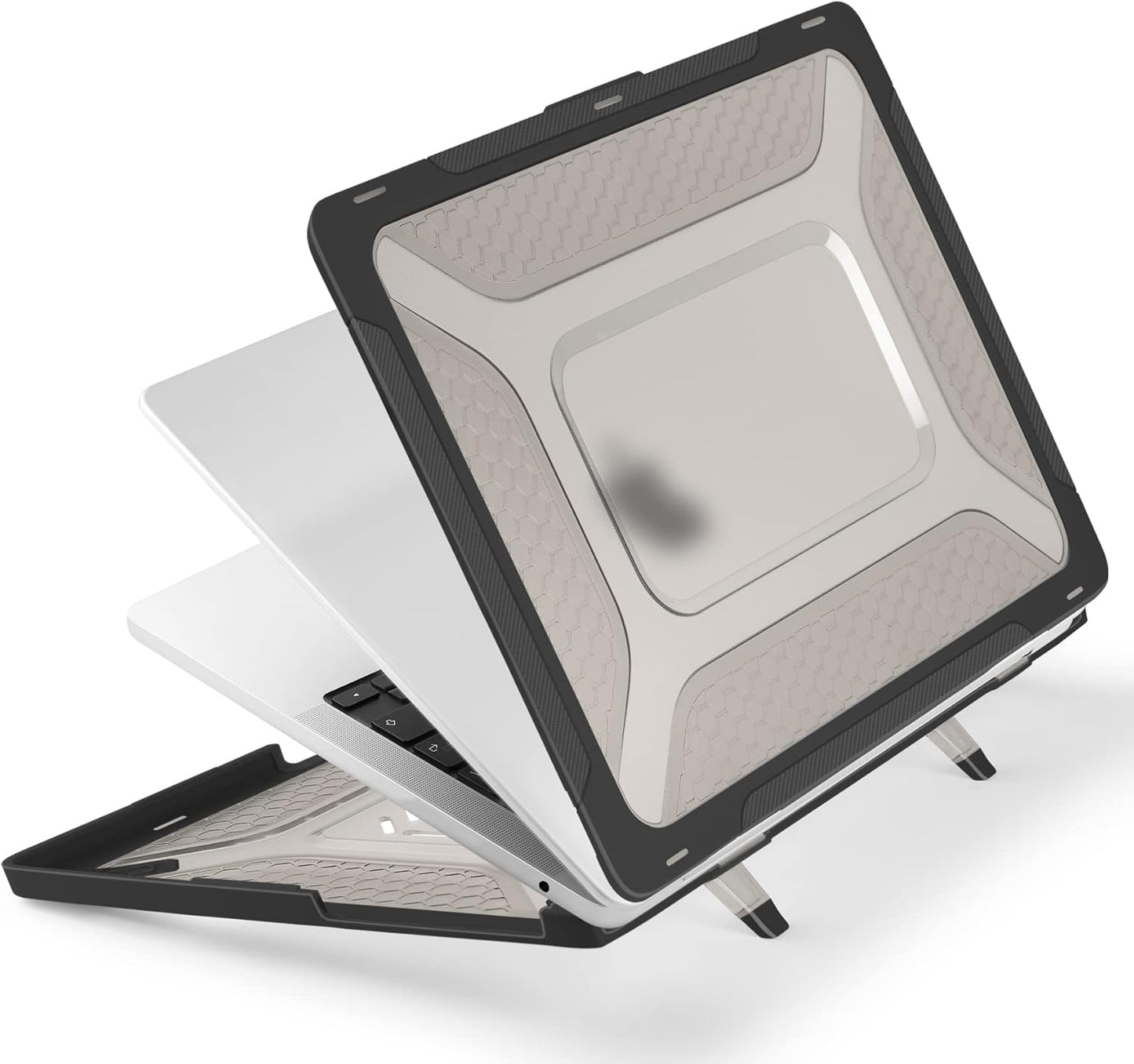 Batianda Case for New MacBook Air 13.6 inch 2025 M4 Chip 2024 2022 Release A3240 A3113 A2681 Model,Honeycomb Heavy Duty Protective Hard Shell with TPU Bumper Fold Kickstand & Keyboard Cover, Black