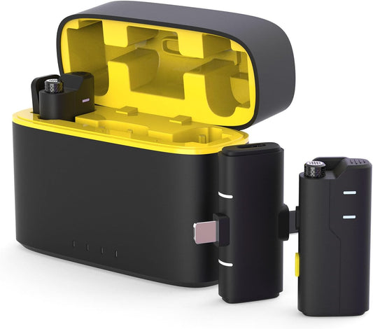 2 Pack Wireless Mini Lavalier Lapel Microphone for iPhone,Android Phone(2 in 1) - 80ft Cordless Clip on Dual Mics with Noise Reduction 8H Working Time for Video Recording Vlogging, YouTube, Interview