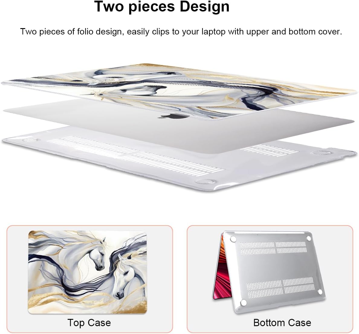 Compatible with 2021 2020 2019 2018 MacBook Air 13 inch Case M1 A2337 A2179 A1932 Retina Display Touch ID, Crystal Clear Pattern Plastic Hard Shell Case for Mac Air 13 M1 2021, Unique Horse