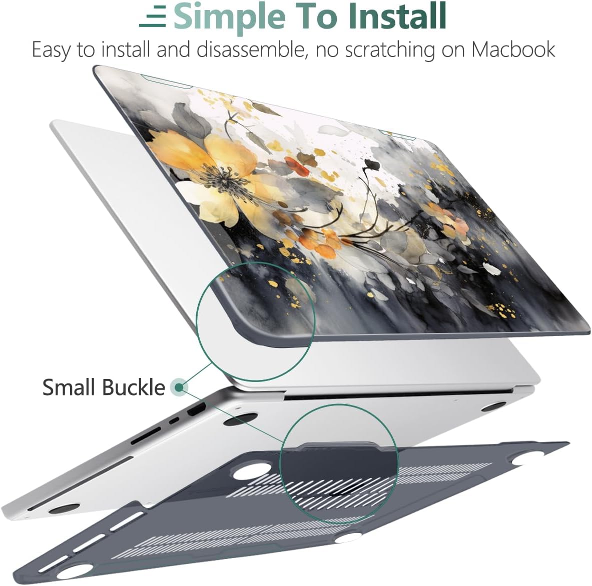 DONGKE for M4 MacBook Pro 16 Inch Case 2024 2023 2021 A3403 A3186 M3 A2991 M2 A2780 M1 A2485 Pro/Max Chip, Plastic Hard Shell Case & Keyboard Cover for Mac Pro 16 with Touch ID, Ink Flower