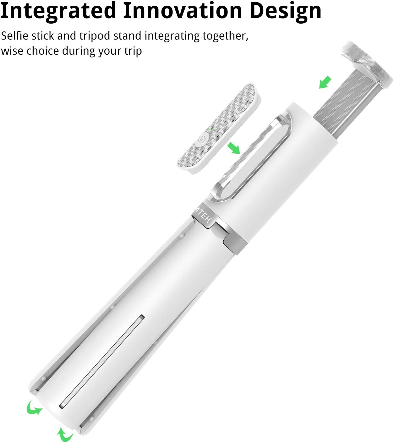 ATUMTEK Selfie Stick Tripod, Extendable 3 in 1 Aluminum Bluetooth Selfie Stick with Wireless Remote and Tripod Stand for iPhone 16/15/14/13/12/11/11 Pro/XS Max/XS/XR/X/8/7, Samsung Smartphones, White