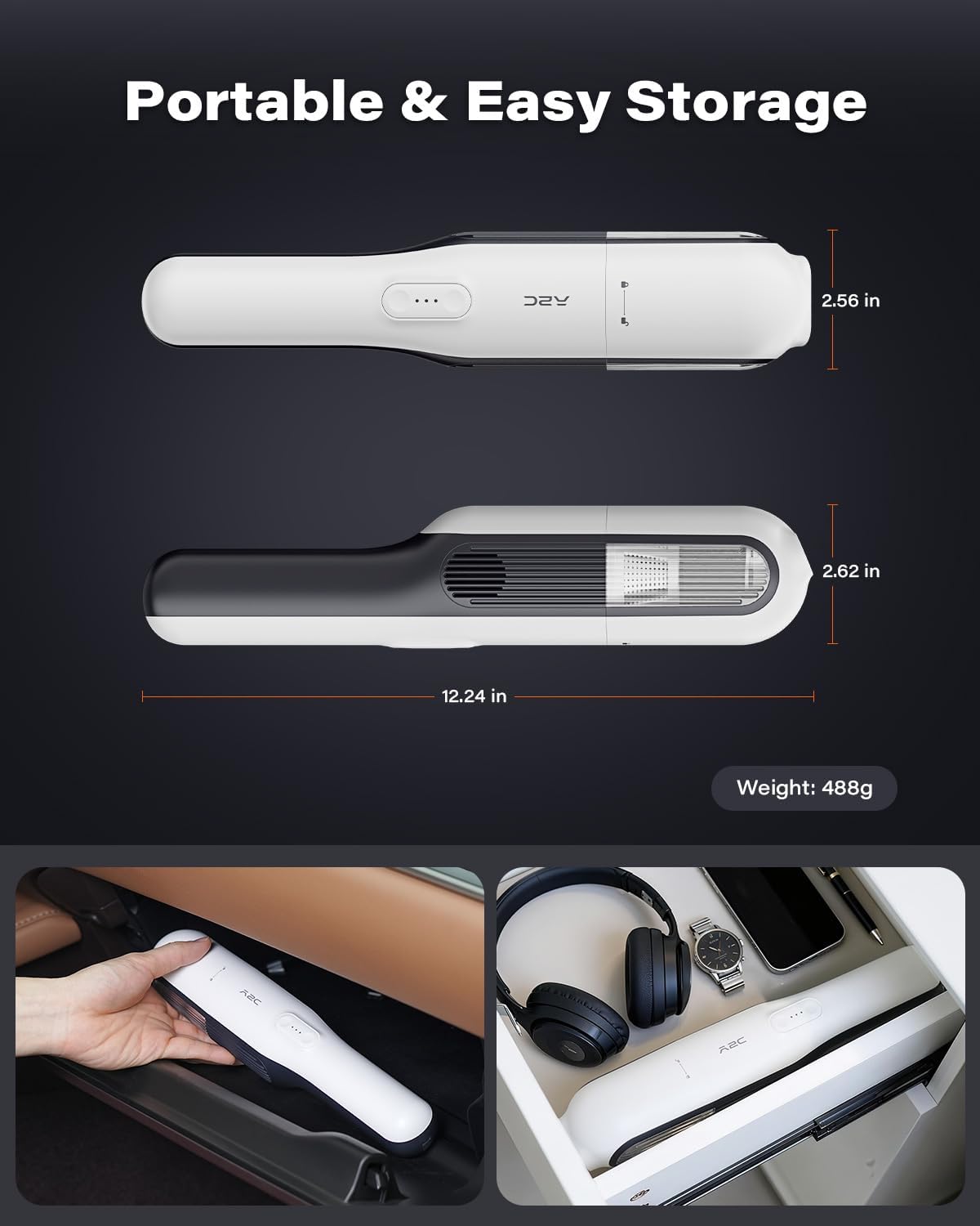 A2C Handheld Vacuum Cordless with 19000Pa Strong Suction, Mini Car Vacuum Cleaner with HEPA Filter, 2 Suction Modes, Multi-Nozzles, Portable Vacuum Cleaner for Home, Car, Office, Keyboards