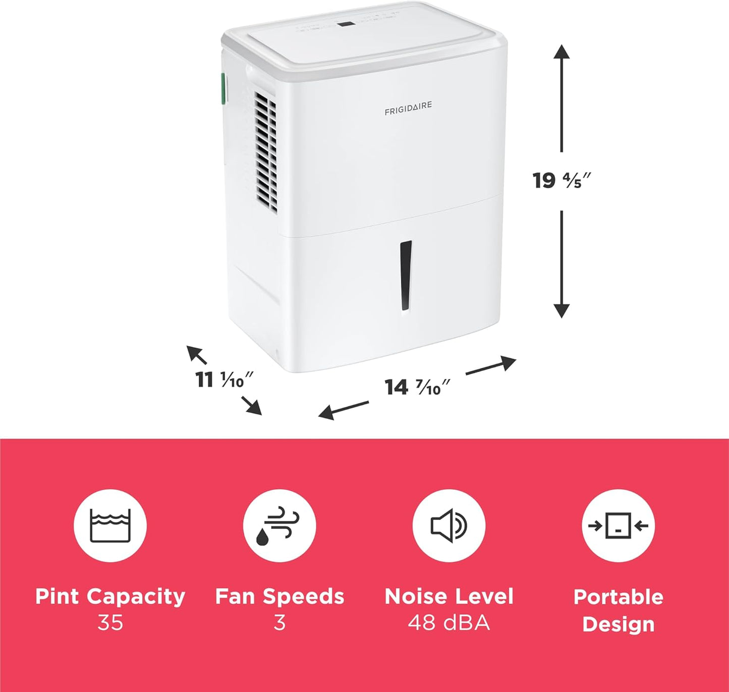 Frigidaire 35-Pint Portable Dehumidifier with Wi-Fi and Energy Star Certification for Small/Medium/Large Rooms & Basements, Custom Humidity Control, Auto Shut Off, White