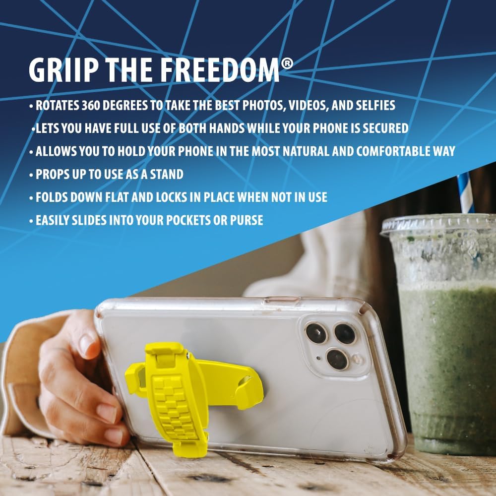 360 Rotating Phone Grip - Phone Holder for Hand - Phone Grips for Back of Phone & Pop Cell Phone Accessories for iPhone, Smartphones & Kindle Tablets (Yellow)