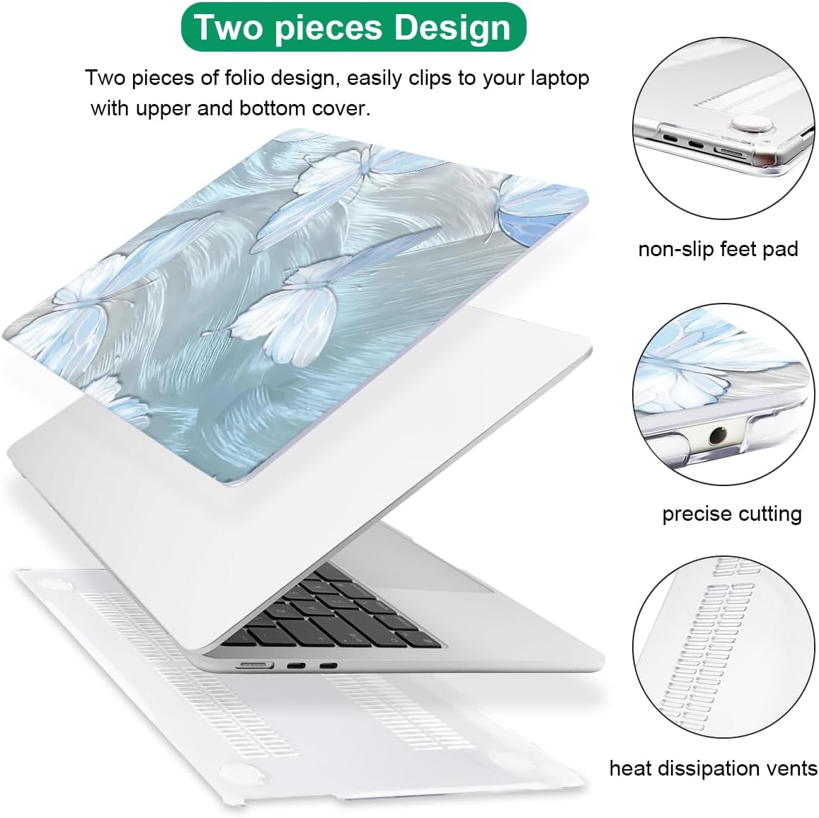 for MacBook Air 13.6 inch Case M4 2025 A3240 2024 M3 A3113 M2 A2681 2022 2023,Crystal Clear Printed Pattern Plastic Hard Shell Cover for 2025 MacBook Air 13 M4 Touch ID, Tin Foil Butterfly