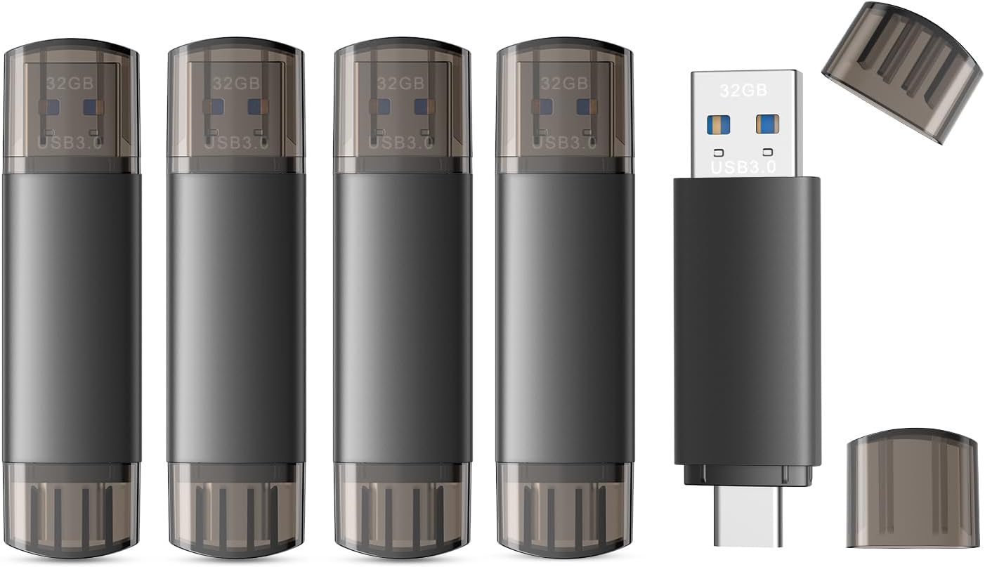 32GB USB C Flash Drive Dual USB 3.0 Flash Drive Type C + USB A Portable Type-C Flash Drive 2-in-1 USB-C Thumb Drive for Smartphone Tablet Computer Mac iPhone 15 (5 Packs)