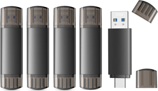 32GB USB C Flash Drive Dual USB 3.0 Flash Drive Type C + USB A Portable Type-C Flash Drive 2-in-1 USB-C Thumb Drive for Smartphone Tablet Computer Mac iPhone 15 (5 Packs)