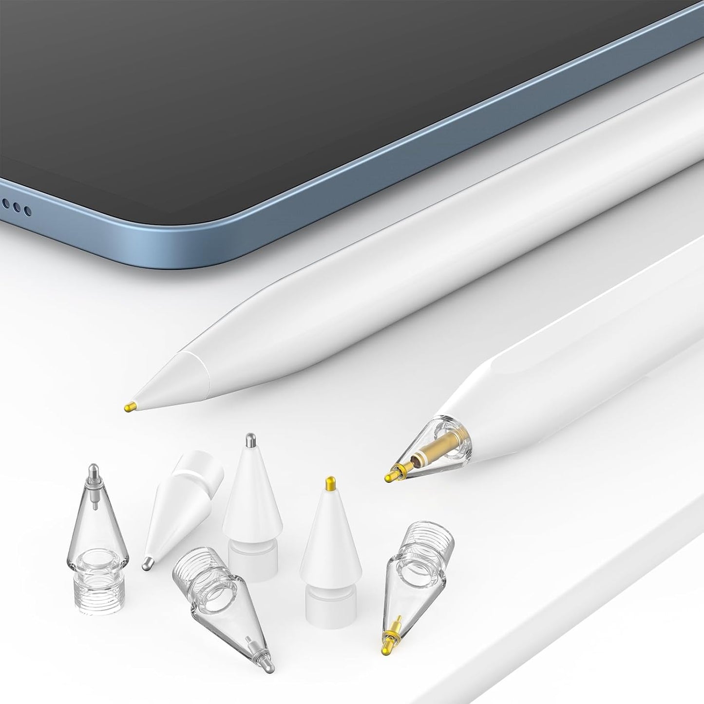 8 Pack Fine Point Replacement Tips Compatible with Apple Pencil 2nd Generation, Apple Pencil 1st Generation, Apple Pencil USB-C & Apple Pencil Pro Colorful iPencil Nibs (Clear + White)