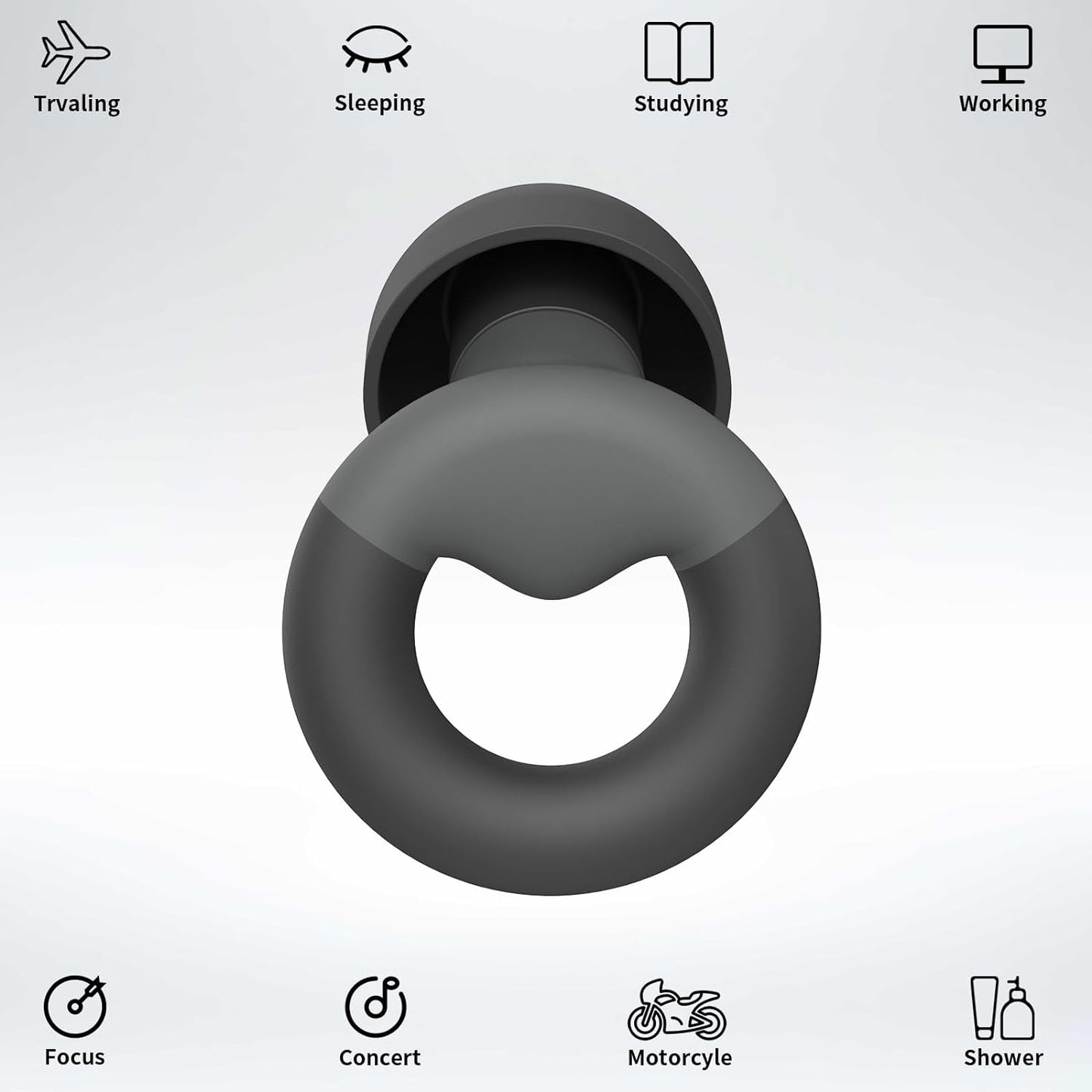 Ear Plugs for Sleeping, 2 Pairs of Reusable Earplugs for Noise Reduction 25dB-30dB with 8 Ear Tips, Soft Hearing Protection Ear Plugs for Concert,Noise Sensitivity, Study & Work, Black