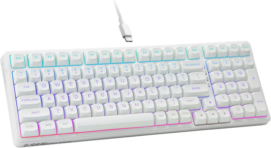 HUO JI E-Yooso Creamy Mechanical Keyboard Wired, Hot Swappable, Pre-lubed Linear Switches, Gasket Structure with Sound Dampening Foam, RGB Backlit, 99 Keys Custom Gaming Keyboard for PC/Mac,White