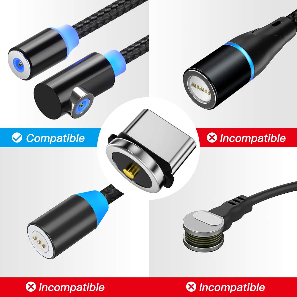 Ankndo Magnetic Connector Tip Heads [5-Pack] USB C Adapter 360 Rotating Strong Phone Cable Adapter for Type C Device