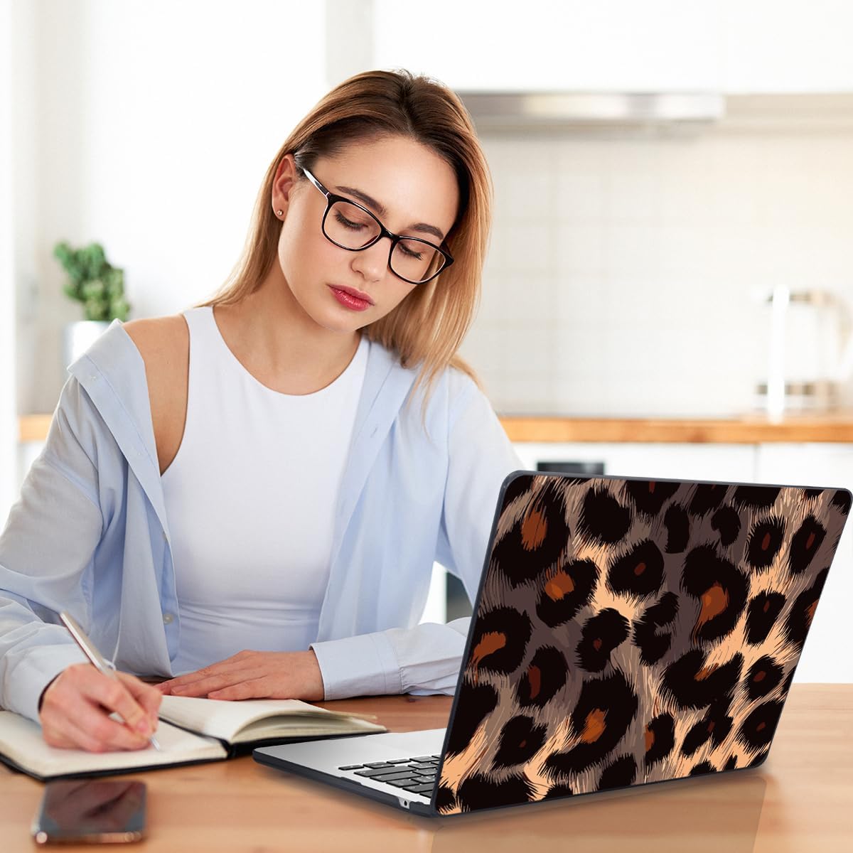 Teryeefi Compatible for 2022-2024 MacBook Air 13.6 inch Case M3 A3113/ M2 A2681, Flowers Hard Shell Case&Keyboard Cover&Type C Adapter for MacBook Air M3 M2 with Touch ID, Leopard Skin Pattern