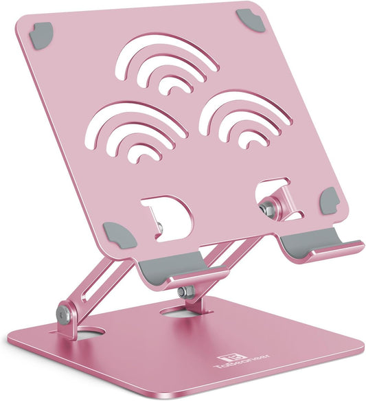 Adjustable Tablet Stand for Desk, Premium Aluminum Holder for iPads, Tablets, Kindles, Switch, Phones, and All Devices up to 12 Inches. Portable and Foldable, Pink, Pro Size