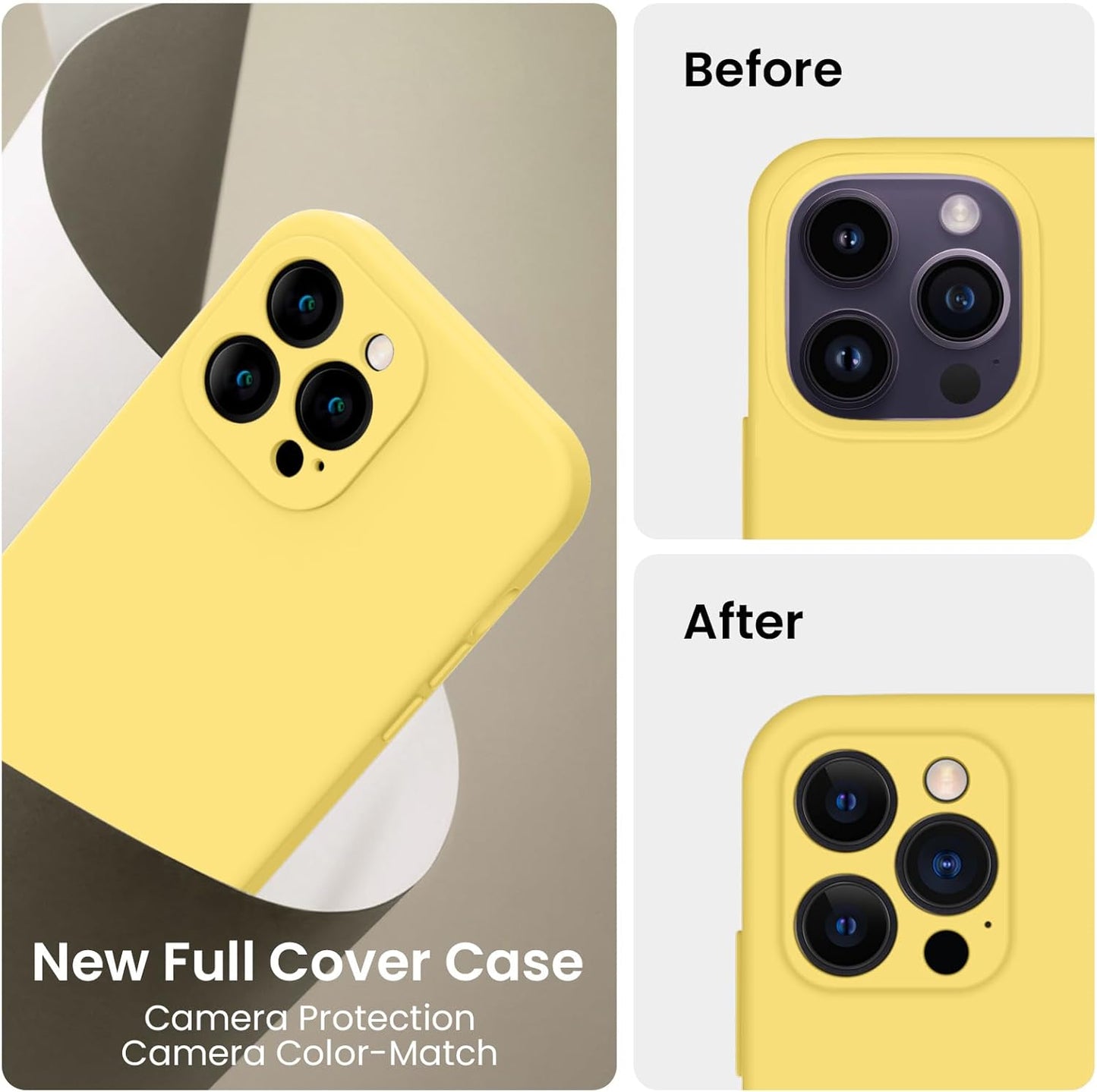 FireNova for iPhone 14 Pro Case, Silicone Upgraded [Camera Protection] Phone Case with [2 Screen Protectors], Soft Anti-Scratch Microfiber Lining Inside, 6.1 inch, Yellow