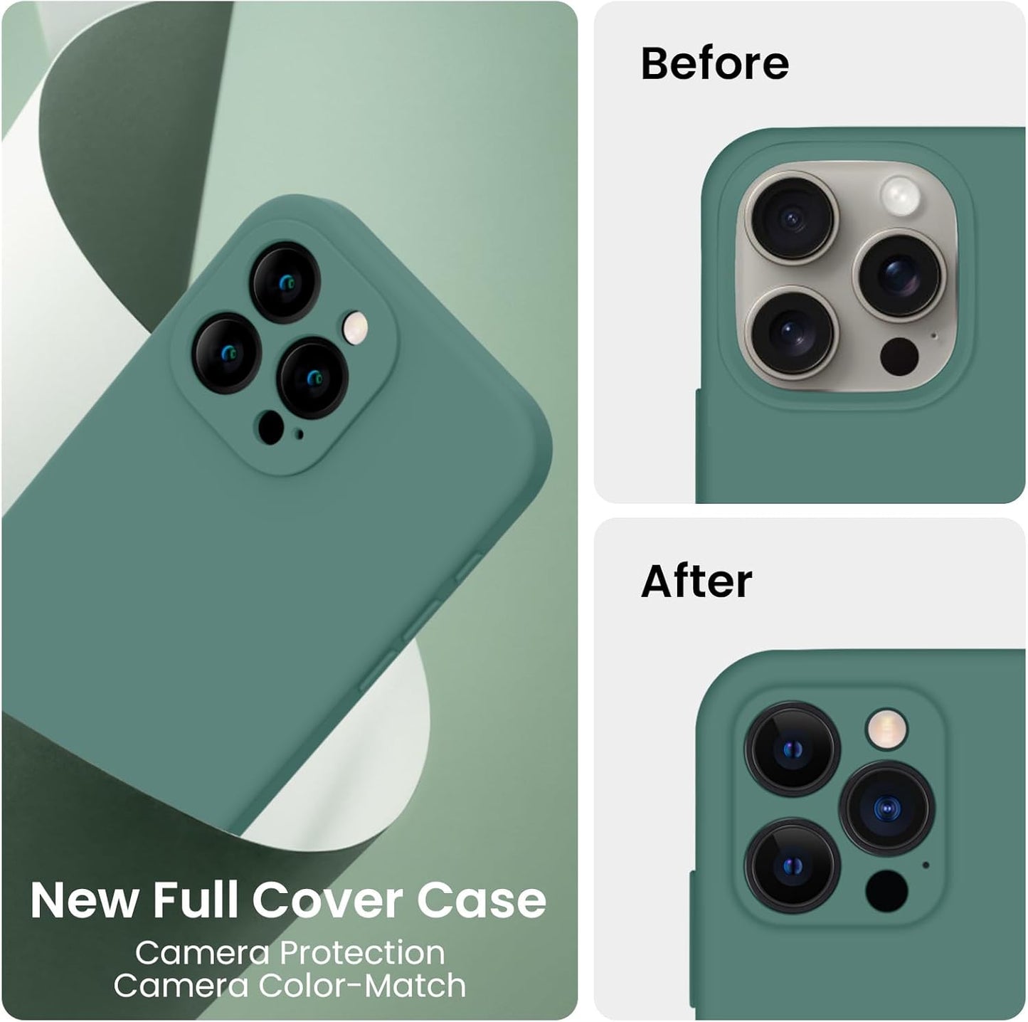 FireNova Designed for iPhone 15 Pro Case, Silicone Upgraded [Camera Protection] Phone Case with [2 Screen Protectors], Soft Anti-Scratch Microfiber Lining Inside, 6.1 inch, Midnight Green