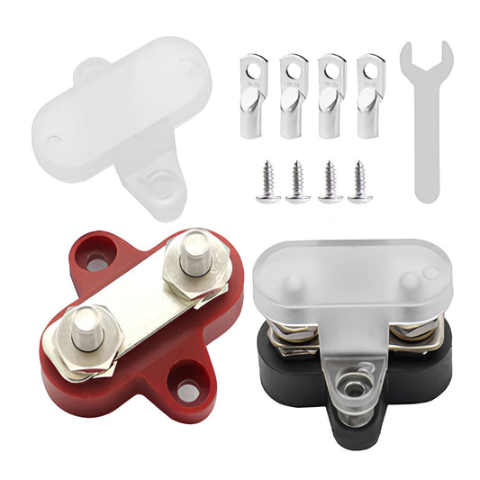 Heart Horse Bus Bar Terminal Block 1/4'' Power Stud Battery Junction Post Distribution Block Insulated with Cover DC 48V 300A for Auto Truck RV Boat (1/4'',Red+Black)