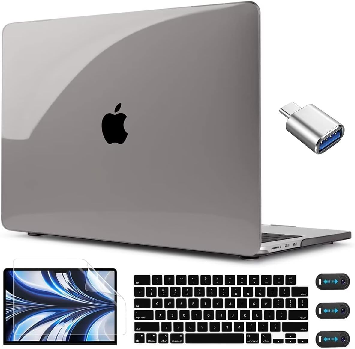 CISSOOK Compatible with MacBook Air 13.6 inch Case 2022 2024 2025 Release A2681 A3113 A3240 with Touch ID, Crystal Grey Hard Shell Case & Keyboard Cover for Mac Air 13.6 M2 M3 M4, Gray